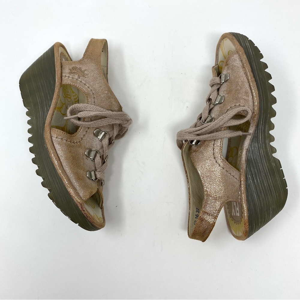 Fly London Ylfa Lace-Up Leather Platform Wedge Sandal - Picture 3 of 14